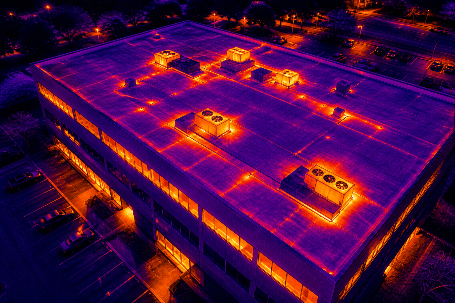 Thermal imaging services Houston office building roof inspection with drone infrared technology