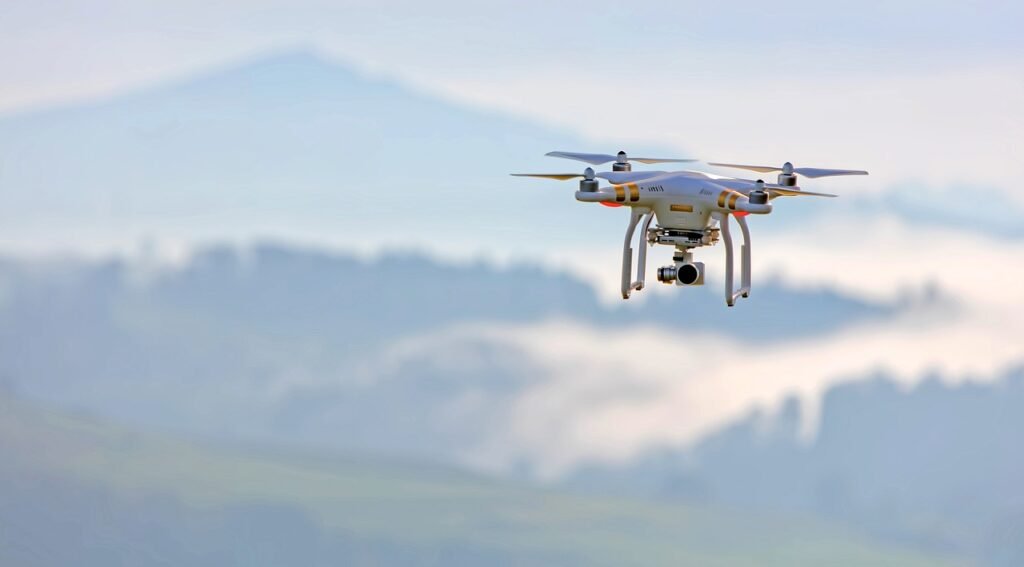 Drone photography and videography UAV flying above landscape scenery