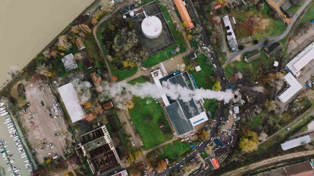 Commercial drone inspection of an industrial facility and surrounding property from above
