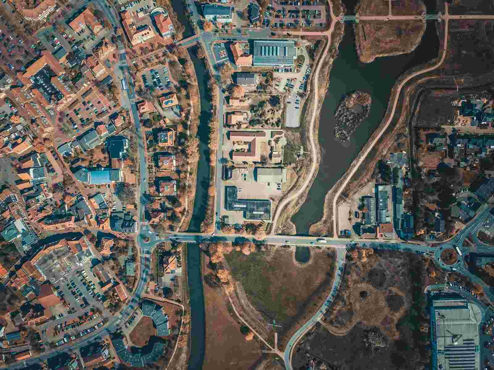 Construction drone mapping aerial view of a commercial development site